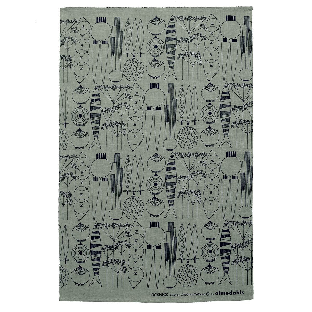 Almedahls Picknick kitchen towel green-grey-black