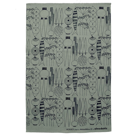 Almedahls Picknick kitchen towel green-grey-black