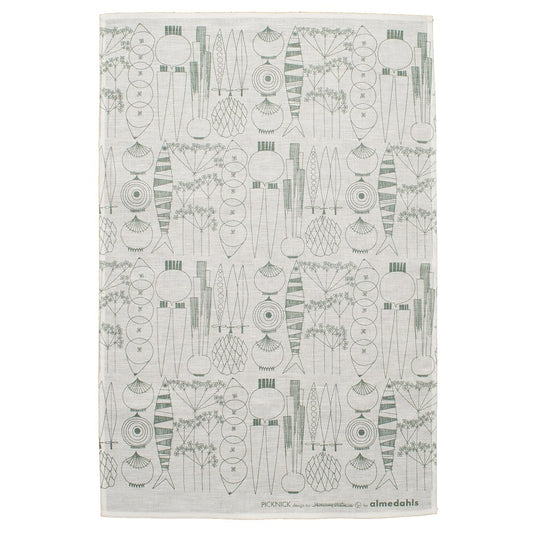 Almedahls Picknick kitchen towel white-green-grey