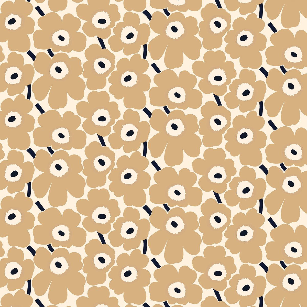 Marimekko Pieni Unikko tyg bomull Naturvit-beige-mörkblå