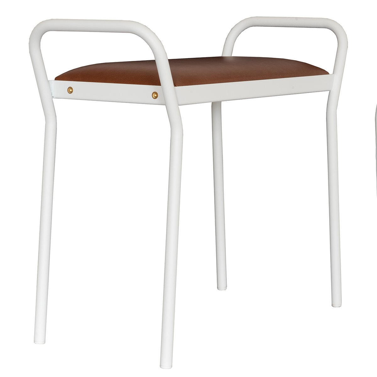 Maze Around stool White with vintage cognac leather