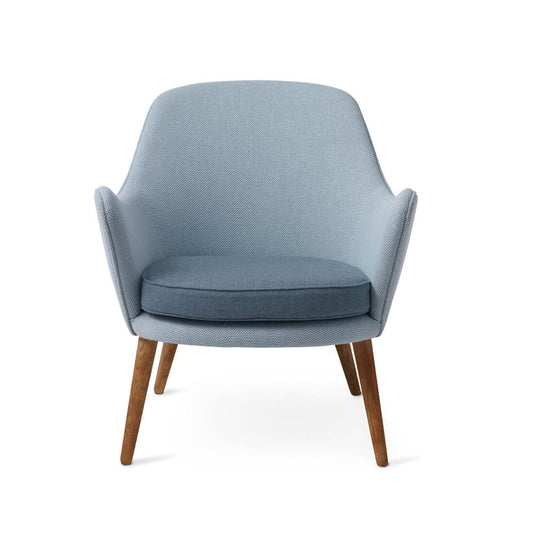 Warm Nordic Dwell Loungestuhl Stoff merit 014/rewool 768 minty grey/light steel blue, Eichenbeine geraucht