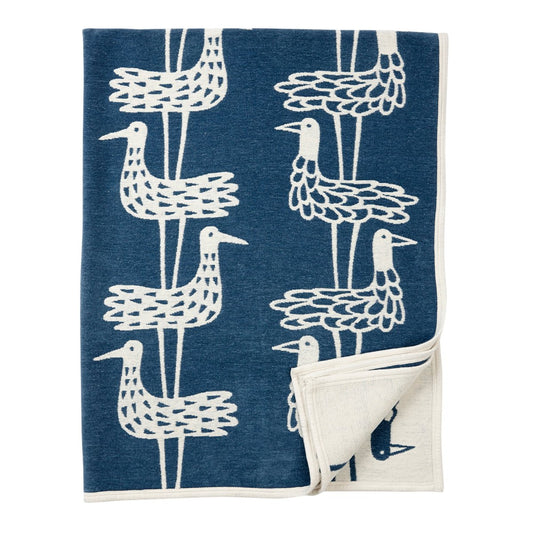 Klippan Yllefabrik Shore Birds Chenille-Decke Blau