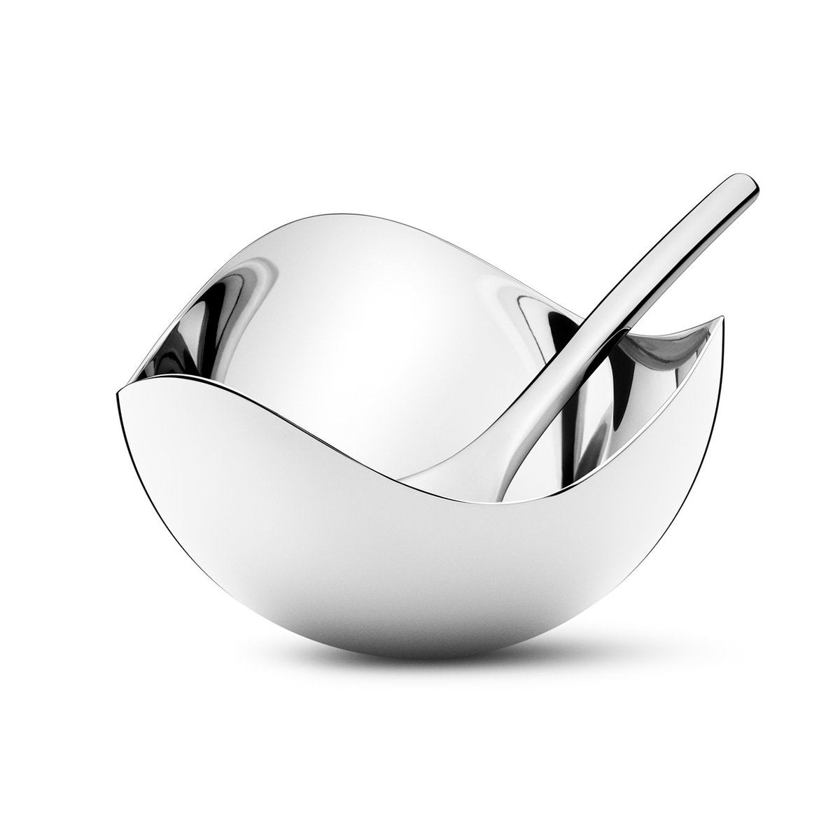 Georg Jensen Bloom salt cellar with spoon stainless steel