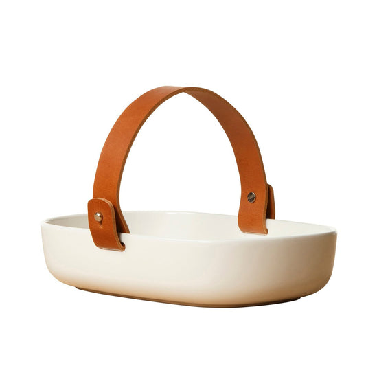 Marimekko Koppa serving bowl with leather strap white