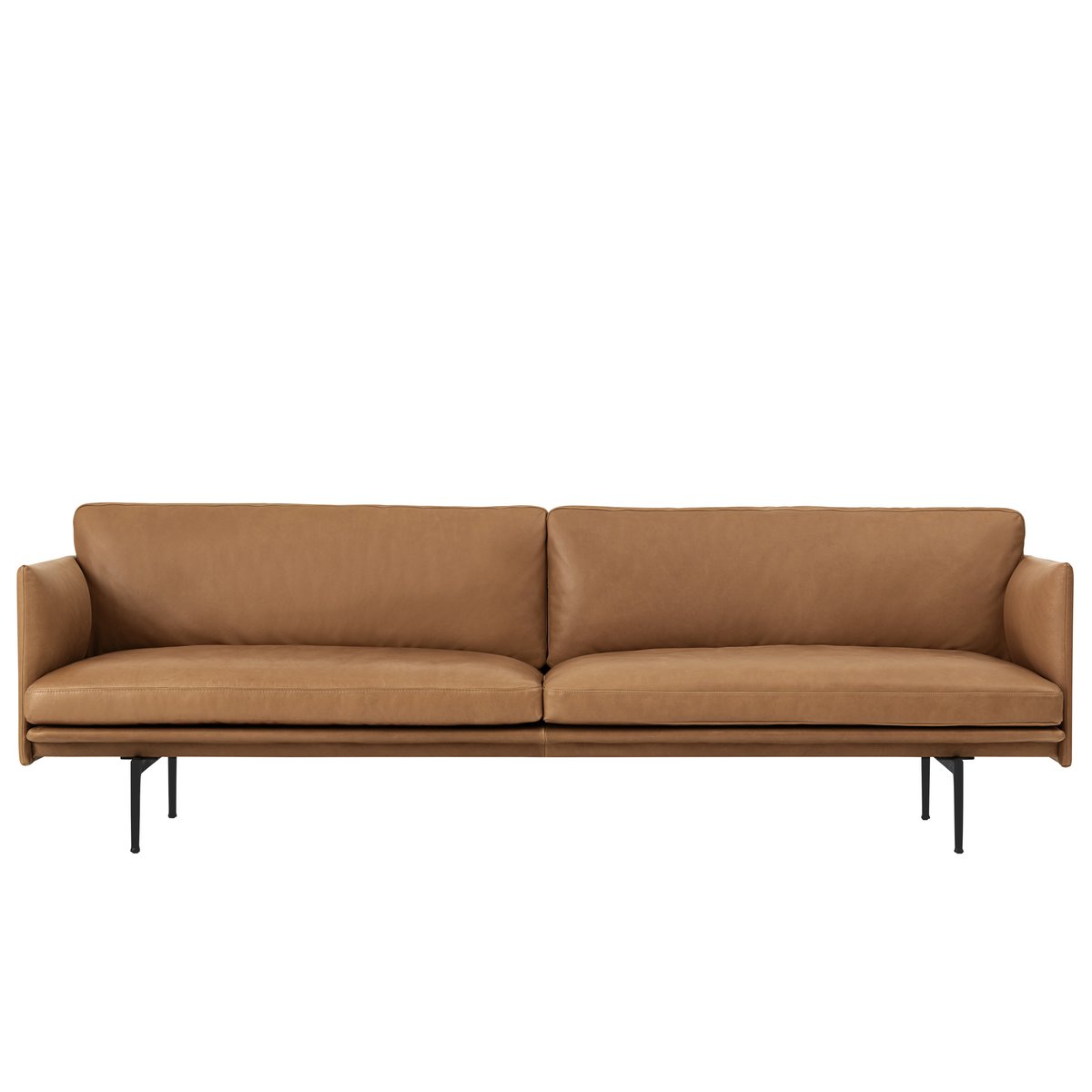 Muuto Outline soffa 3-sits läder Cognac-svarta ben