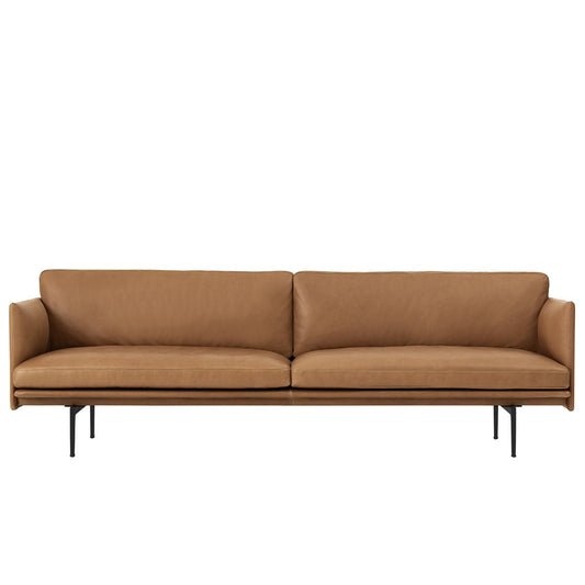 Muuto Outline soffa 3-sits läder Cognac-svarta ben