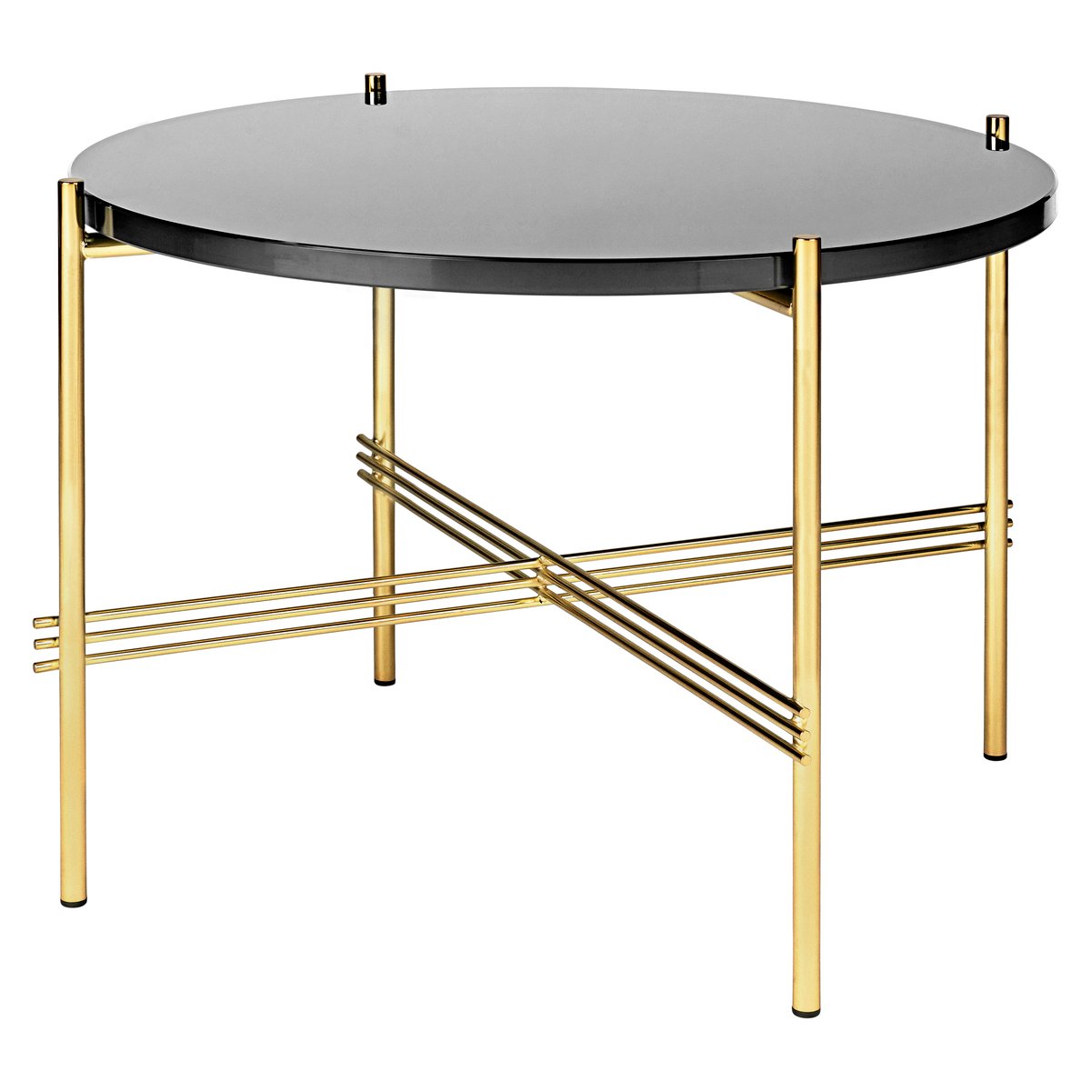 GUBI Ts sofa table brass legs O 55 Cm glass graphite black