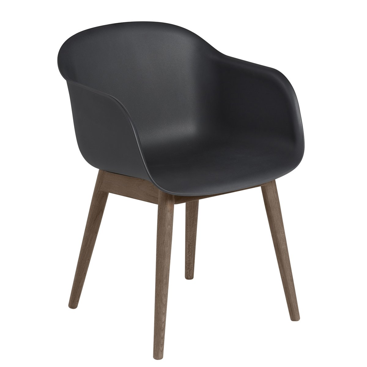 Muuto Fiber Chair chair with armrest and wooden legs Black-stained dark brown