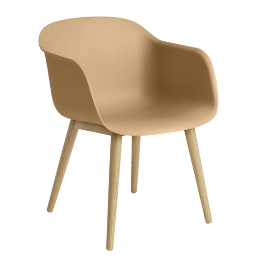 Muuto Fiber Chair chair with armrest and wooden legs Ochre-oak