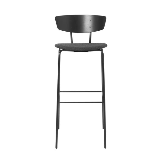 ferm LIVING Herman barstool with textile seat high Black-Dark grey