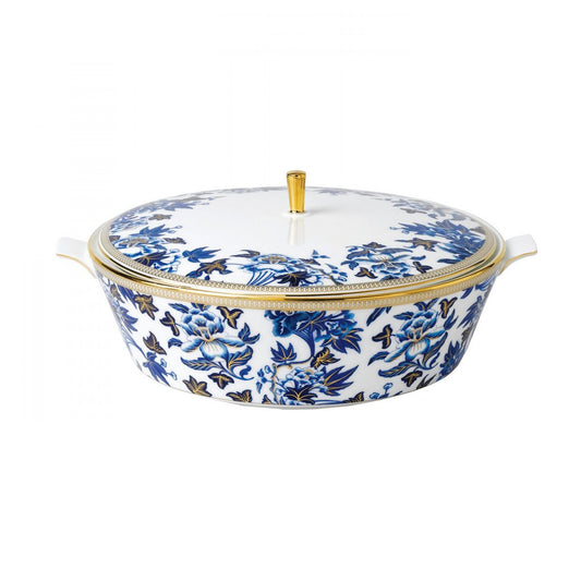 Wedgwood Hibiscus serving bowl with lid white-blue