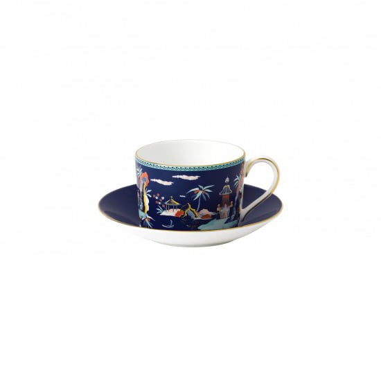 Wedgwood Wonderlust cup with saucer blue pagoda