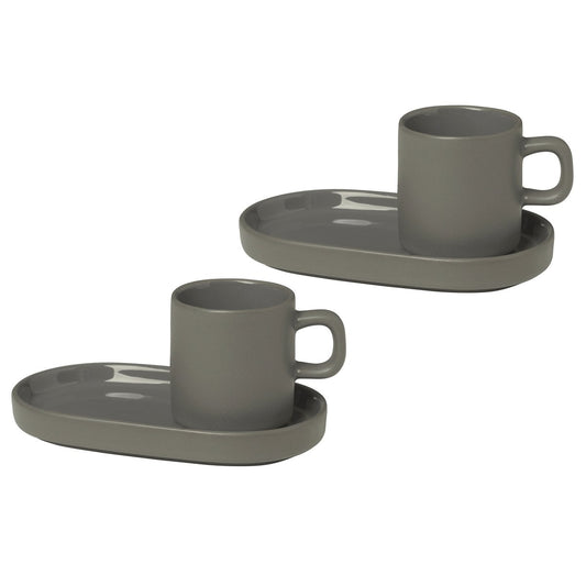 blomus Pilar espresso cup with saucer 2-pack Pewter