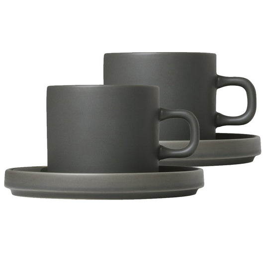 blomus Pilar kaffemugg med fat 2-pack Agave green