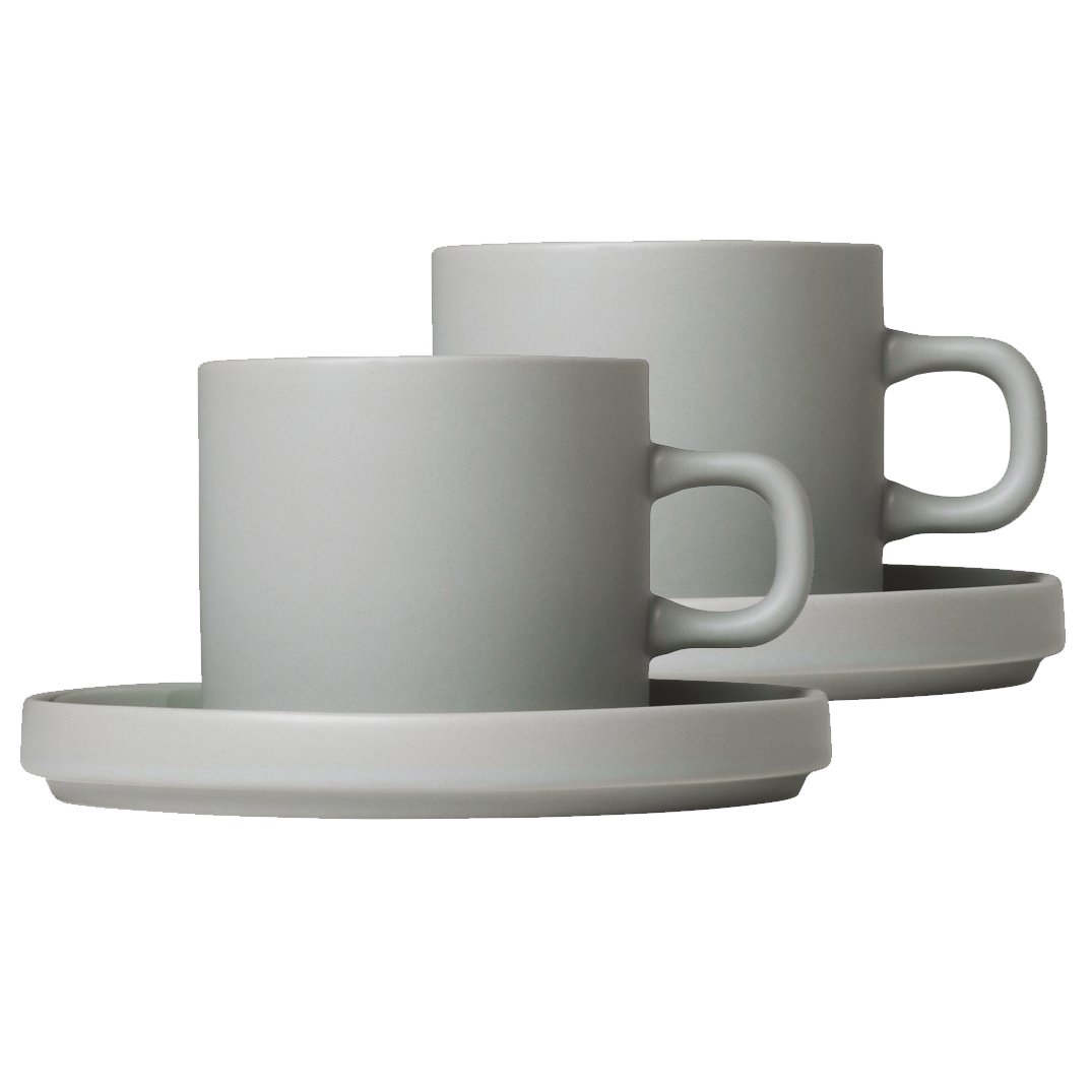 blomus Pilar coffee mug with saucer 2-pack Mirage grey