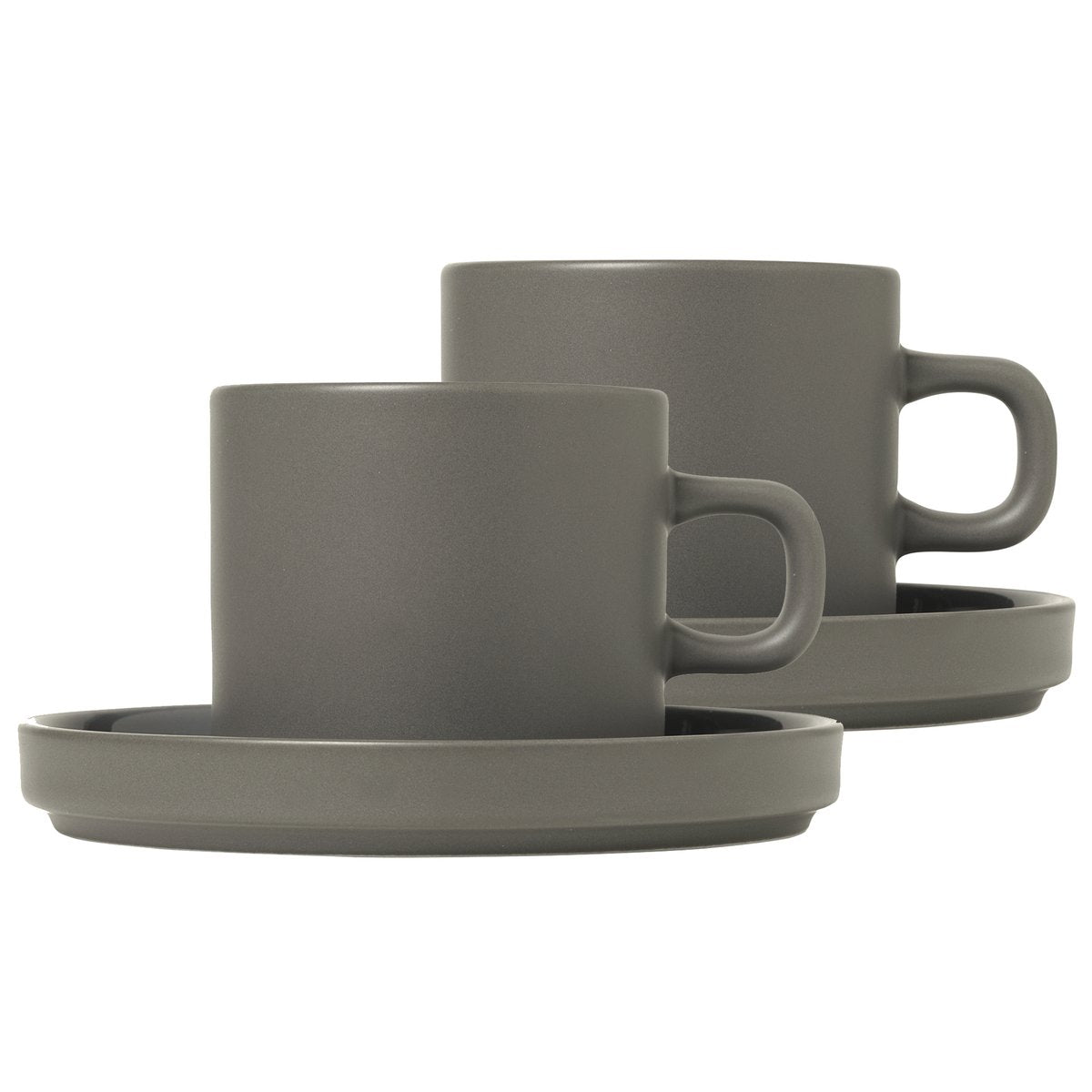 blomus Pilar coffee mug with saucer 2-pack Pewter