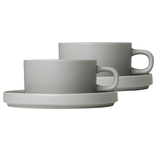 blomus Pilar Teetasse mit Untersetzer 2er Pack Mirage grey