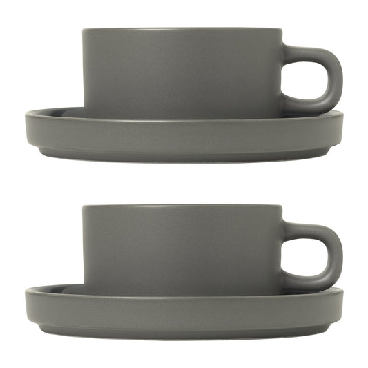 blomus Pilar Teetasse mit Untersetzer 2er Pack Pewter