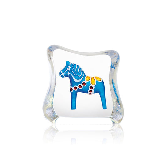 Målerås Glasbruk Dala horse glass sculpture blue Mini