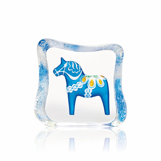 Målerås Glasbruk Dala horse glass sculpture blue Small