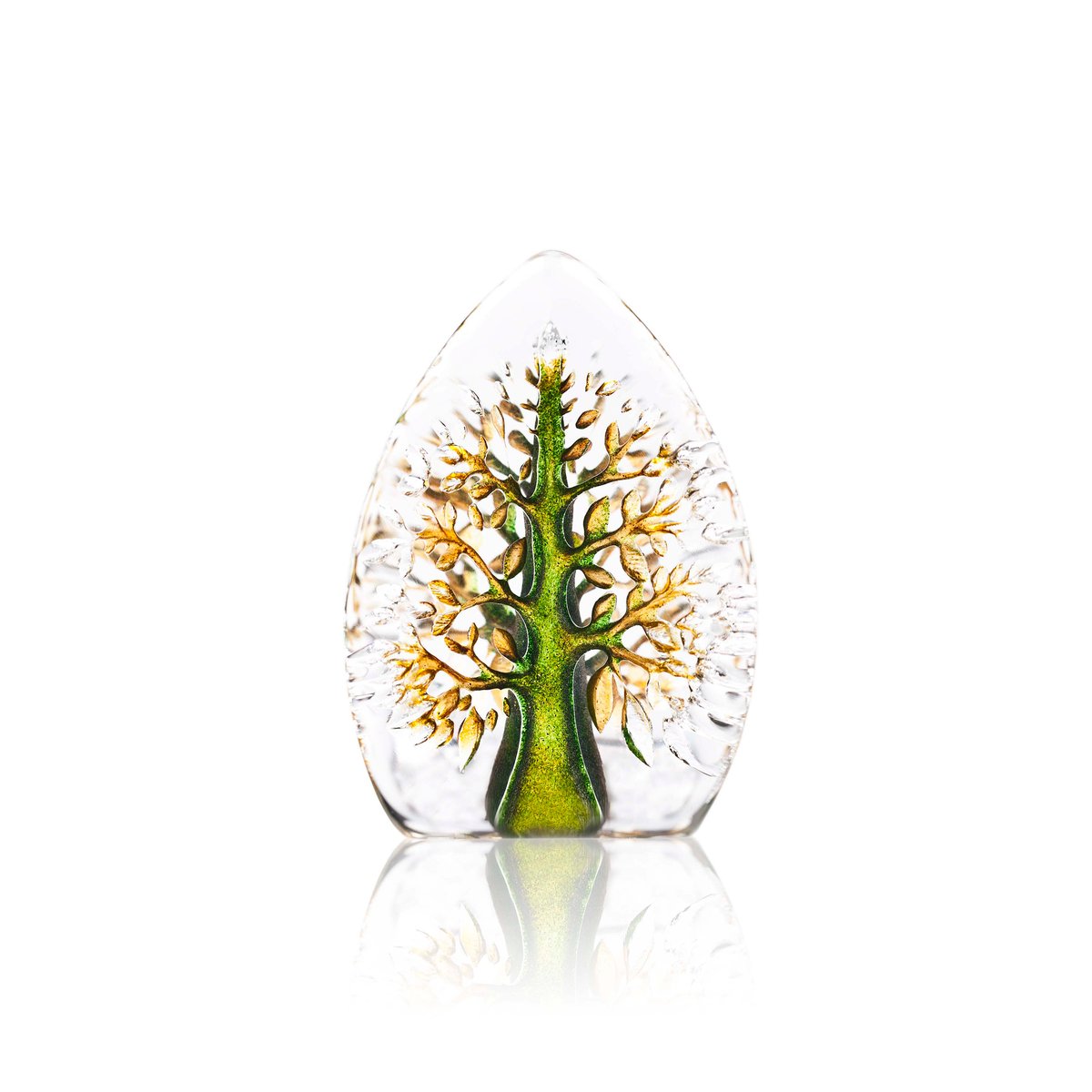 Målerås Glasbruk Yggdrasil glass sculpture green-yellow Mini