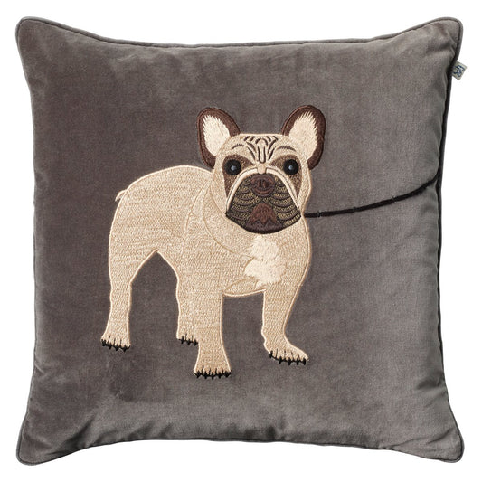 Chhatwal & Jonsson Embroidered French Bull Dog Kissenbezug 50 x 50cm Grau