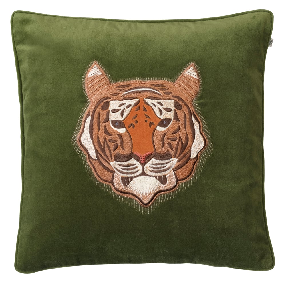 Chhatwal & Jonsson Embroidered Tiger Kissenbezug 50 x 50cm Cactus green