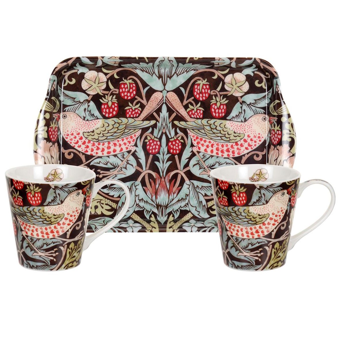 Pimpernel Strawberry Thief Tasse und Tablett Set Braun