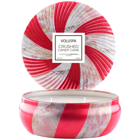 Voluspa Limited Edition 3-wick in tin 40 timmar Crushed Candy Cane