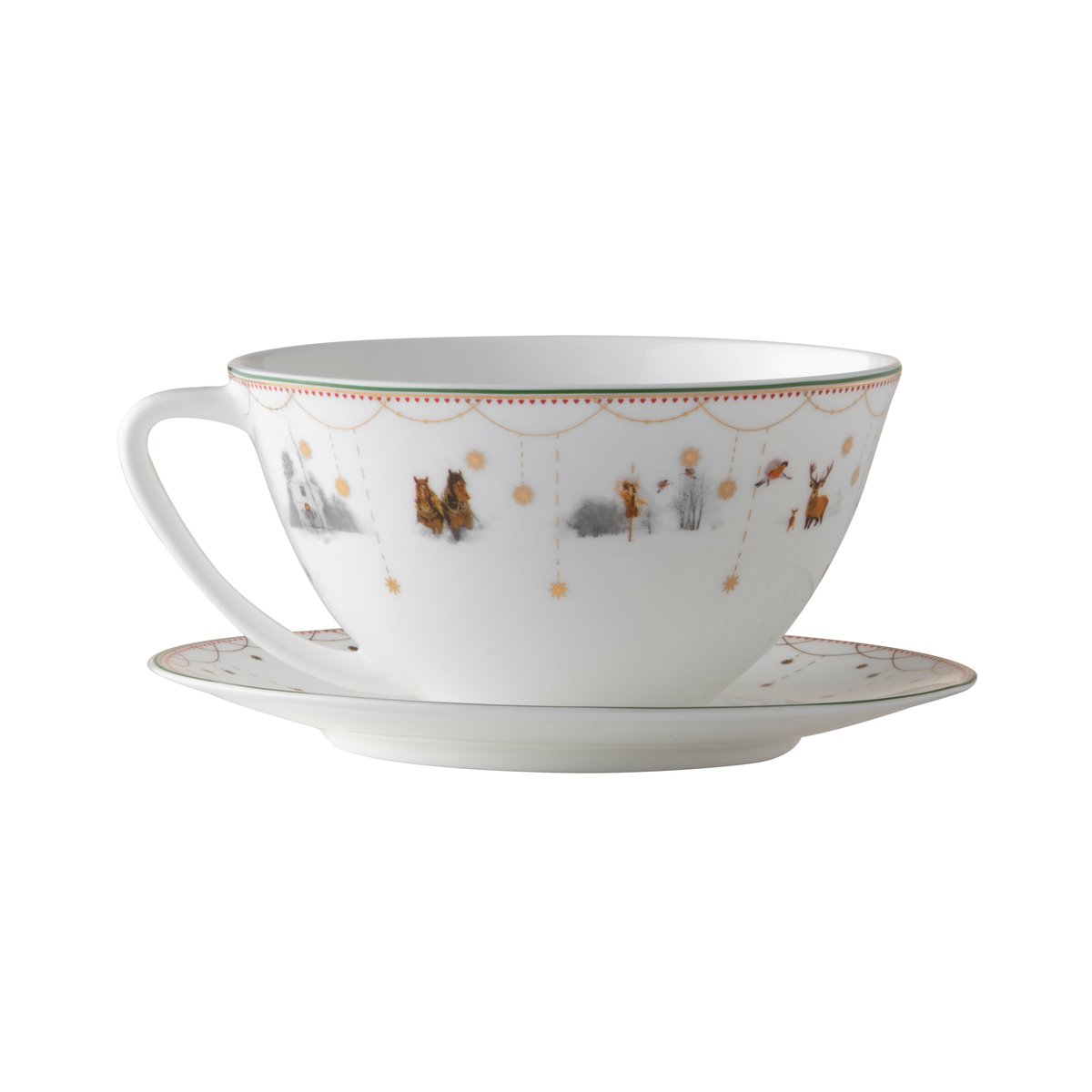 Wik & Walsøe Julemorgen Story teacup with saucer White-multi