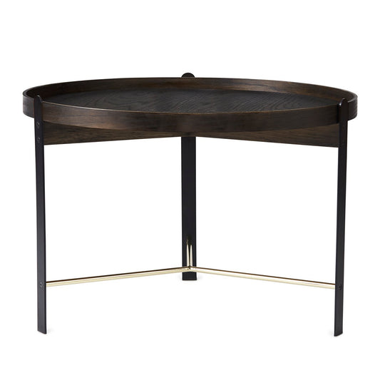 Warm Nordic Compose coffee table Ø70 cm with brass base Smoked oak