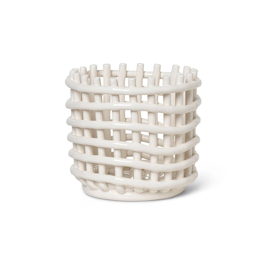 ferm LIVING Ceramic geflochtener Korb Ø16cm Off white