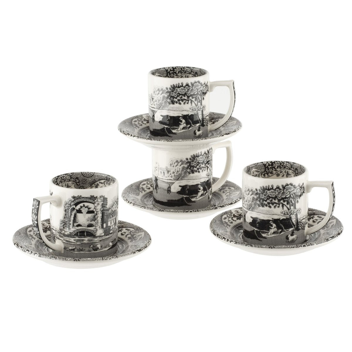 Spode Black Italian espresso cup with saucer 4-pack 9 cl