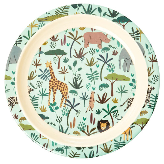 RICE Rice barntallrik Jungle animals Green-multi