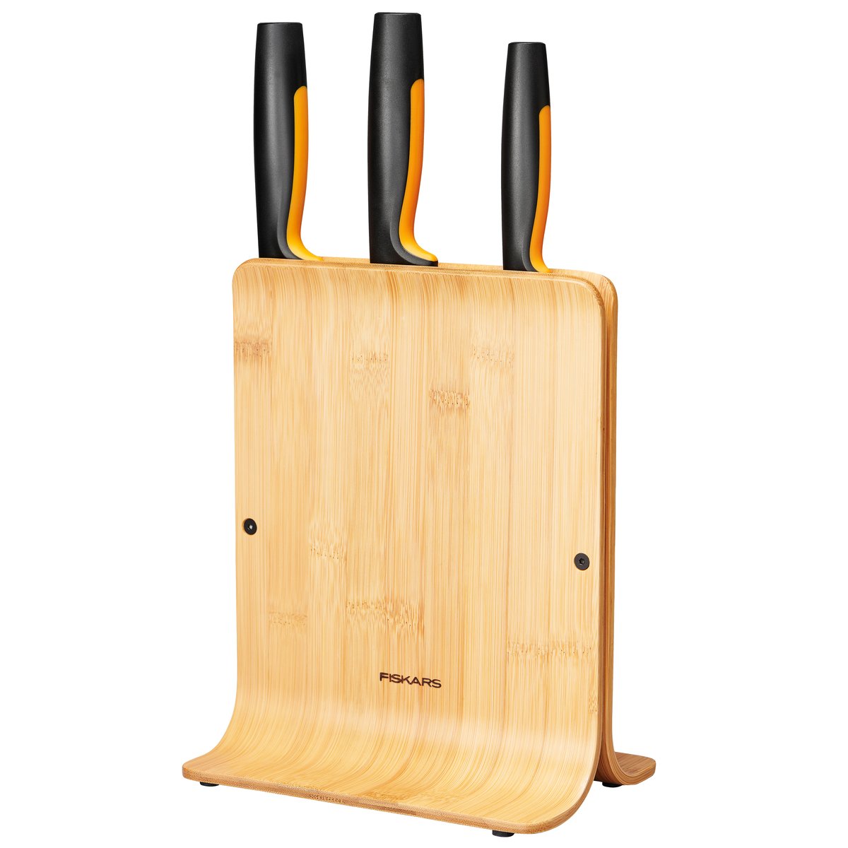 Fiskars Functional Form knifeblock in bamboo with 3 knives 4 pieces