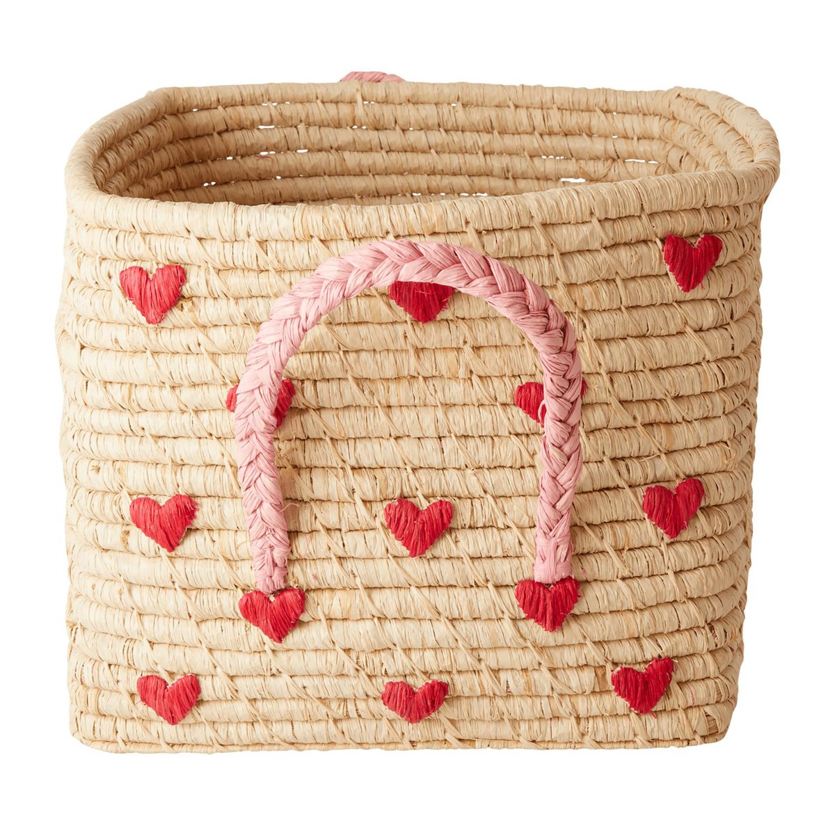 RICE Rice Bastkorb mit Griff 30 x 30cm Red hearts