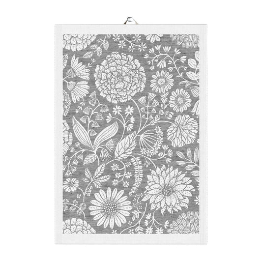 Ekelund Linneväveri Flowering kitchen towel 35x50 cm grey