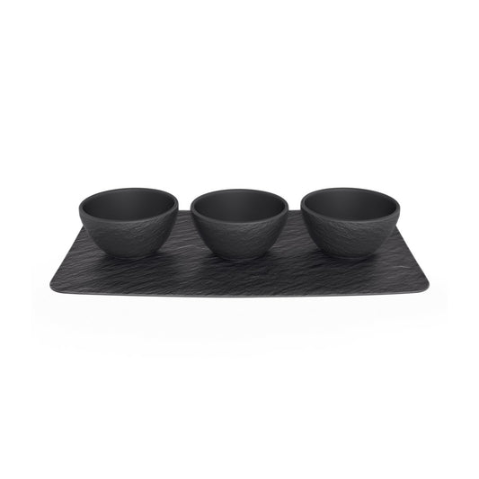 Villeroy & Boch Manufacture Rock Dippschale 3 st mit Tablett Schwarz