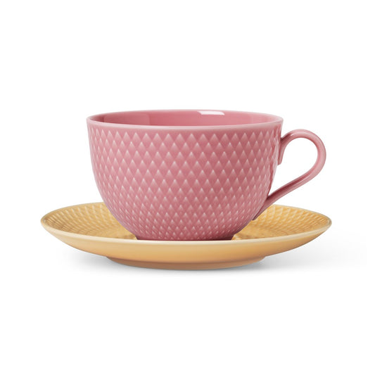 Lyngby Porcelæn Rhombe teacup with saucer Pink-sand