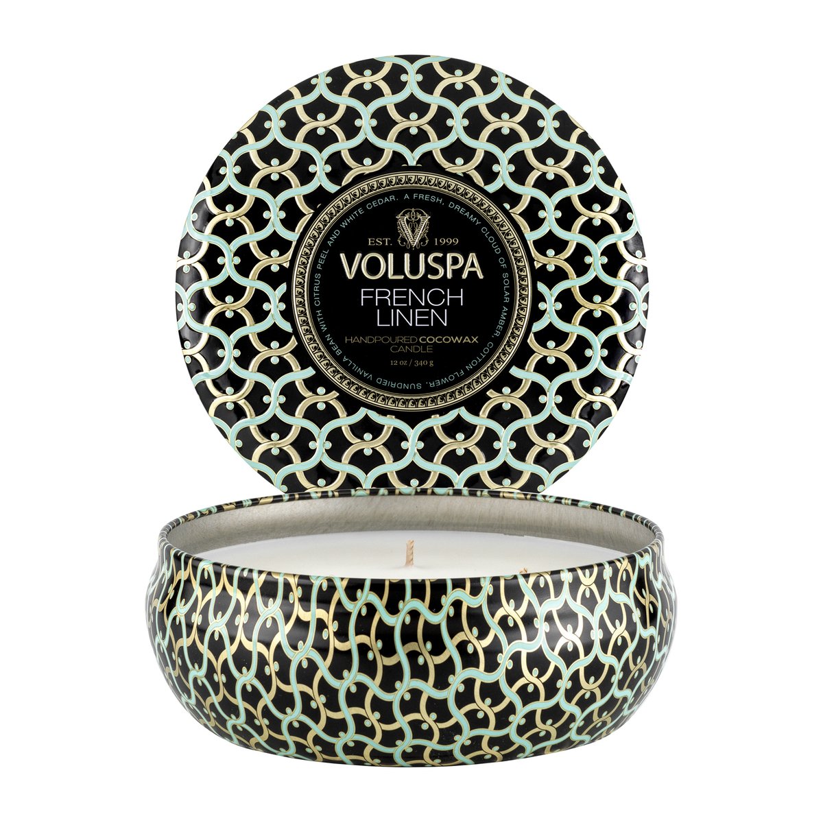 Voluspa Maison Noir 3-wick Tin scented 40 hours French Linen