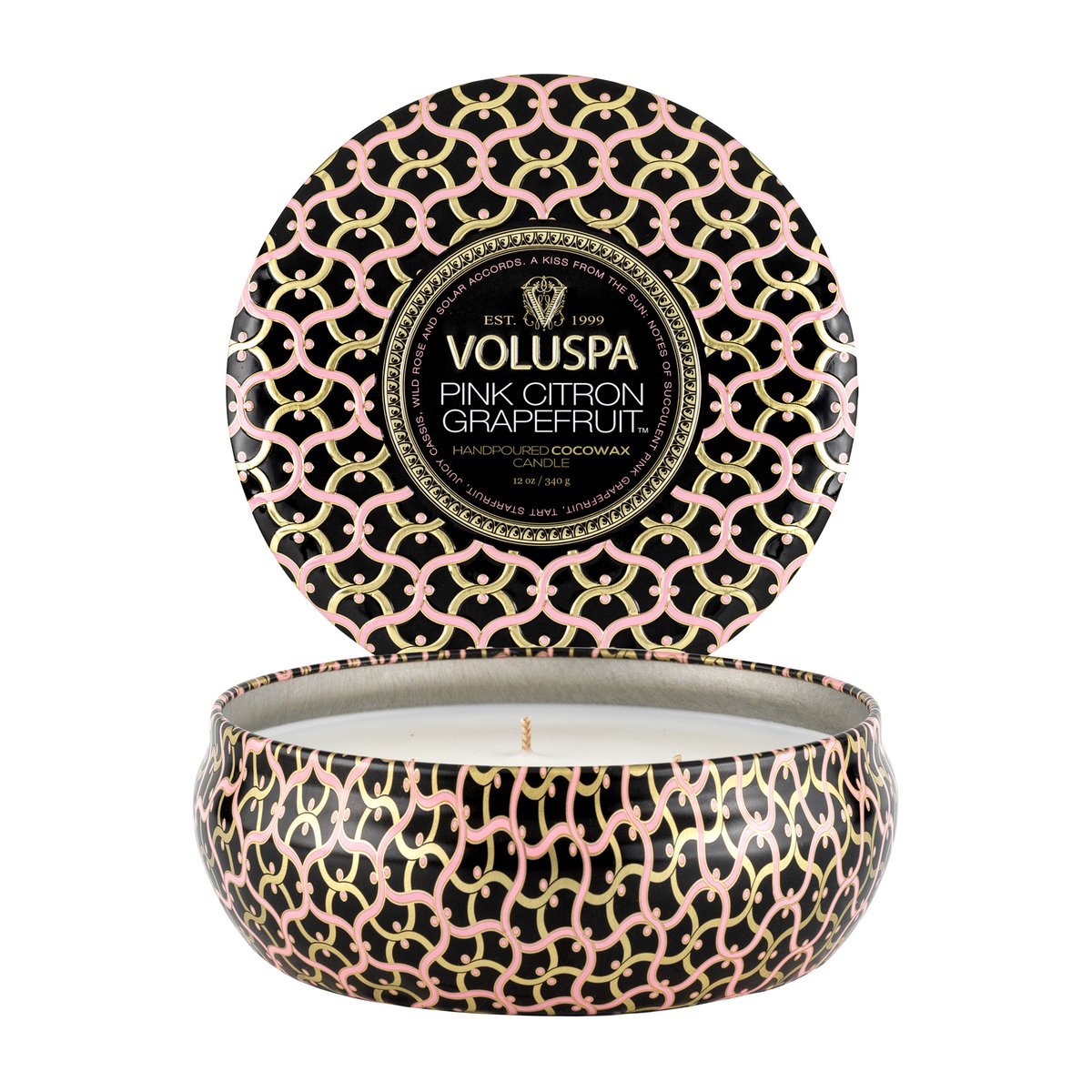 Voluspa Maison Noir 3-wick Tin scented 40 hours Pink Citron Grapefruit