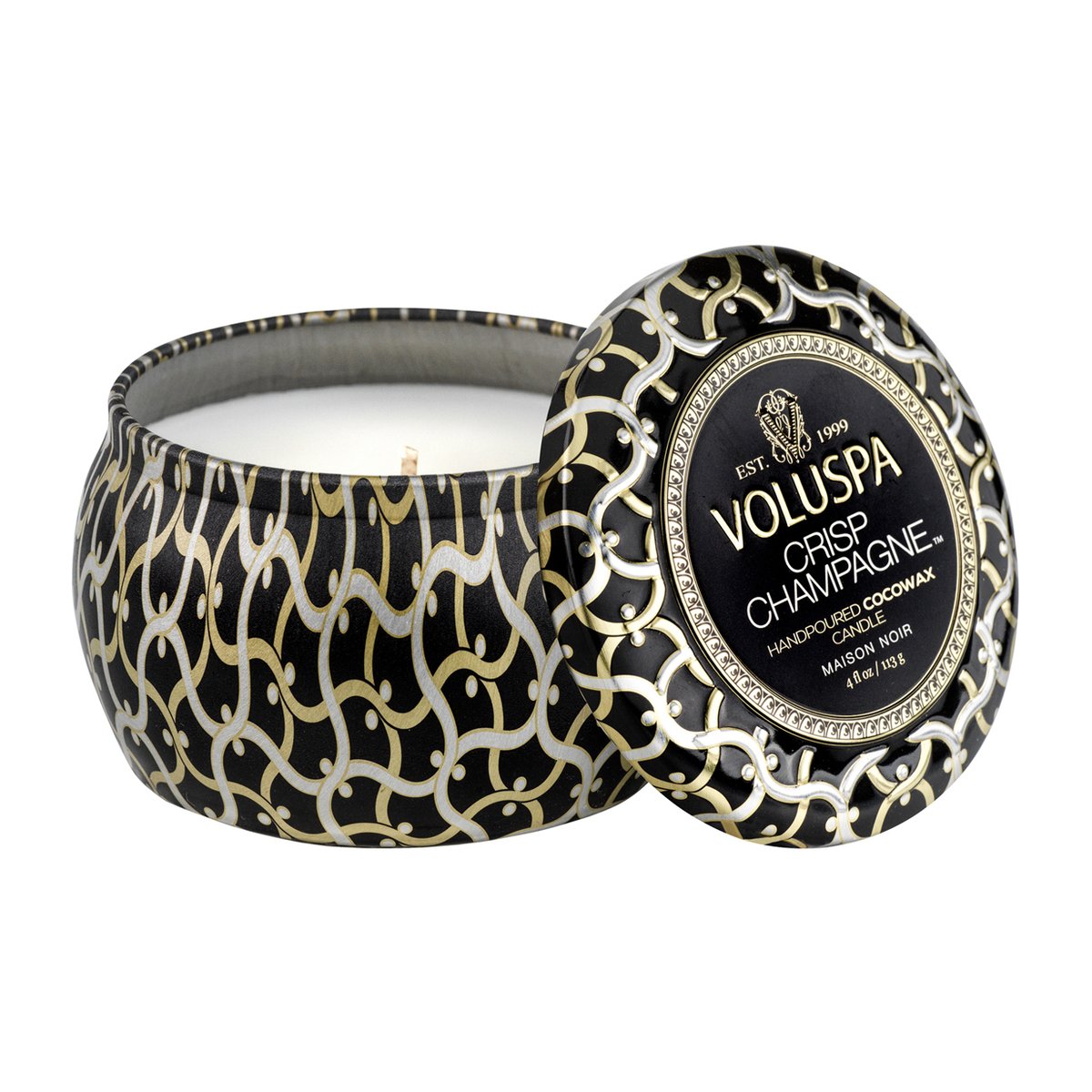 Voluspa Maison Noir Mini Tin Duftkerze 25 Stunden Crisp Champagne