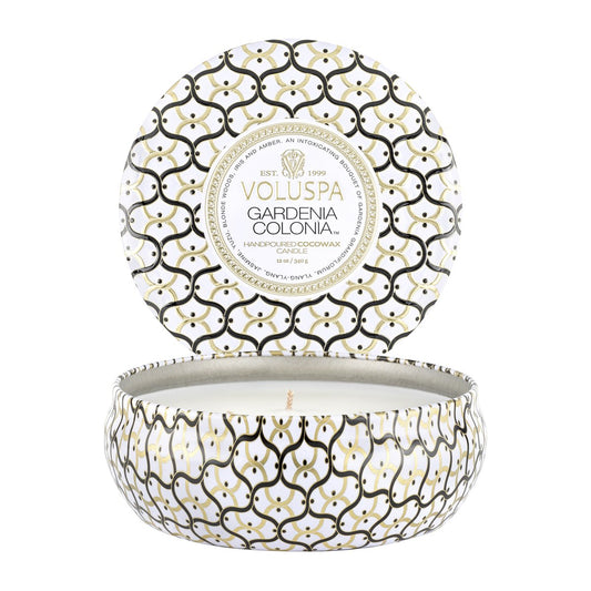 Voluspa Maison Blanc 3-wick Tin scented 40 hours Gardenia Colonia