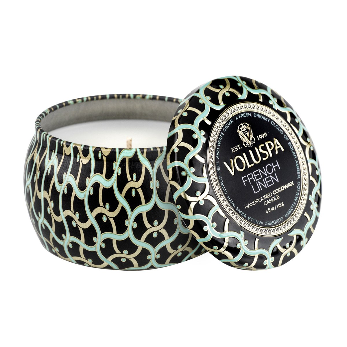 Voluspa Maison Noir Mini Tin Duftkerze 25 Stunden French Linen