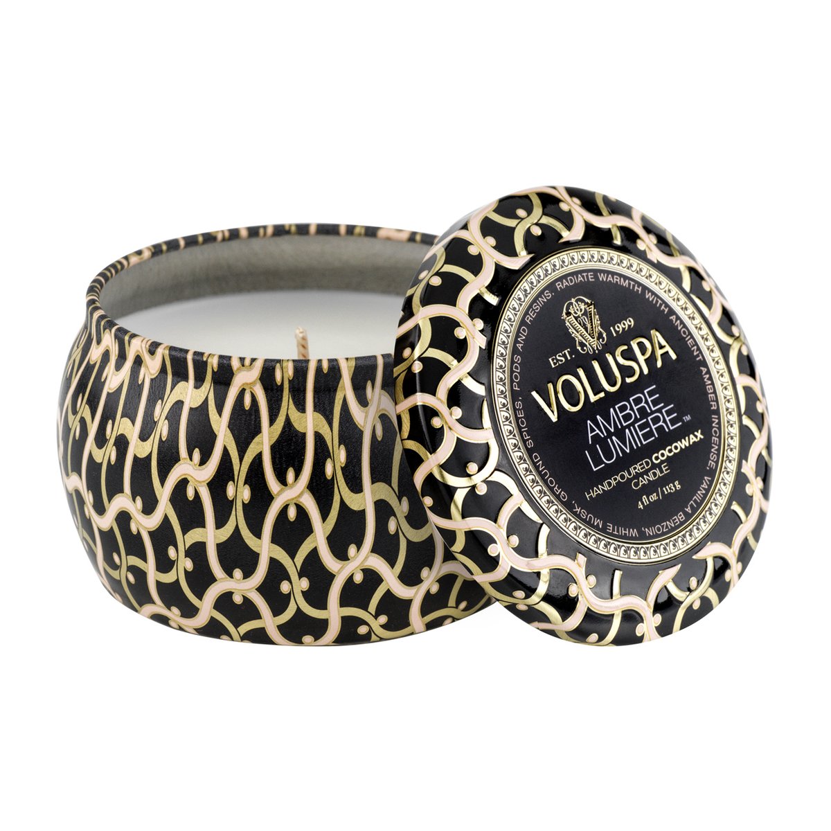 Voluspa Maison Noir Mini Tin Duftkerze 25 Stunden Ambre Lumiere