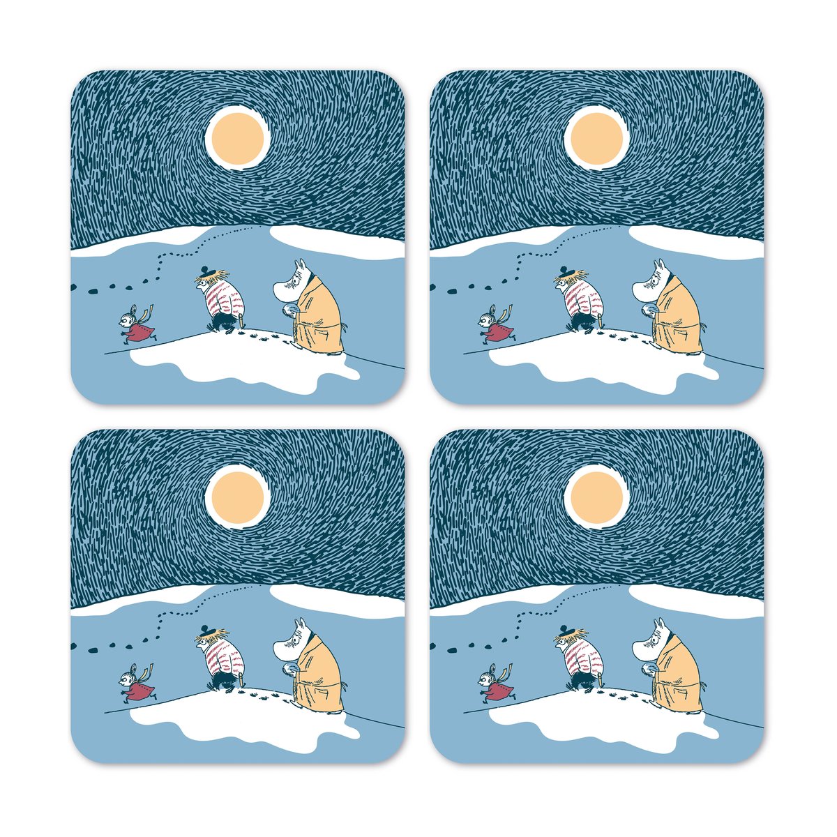 Opto Design Snow Moonlight Mumin Glasuntersetzer Winter 2021 4er Pack 9 x 9cm