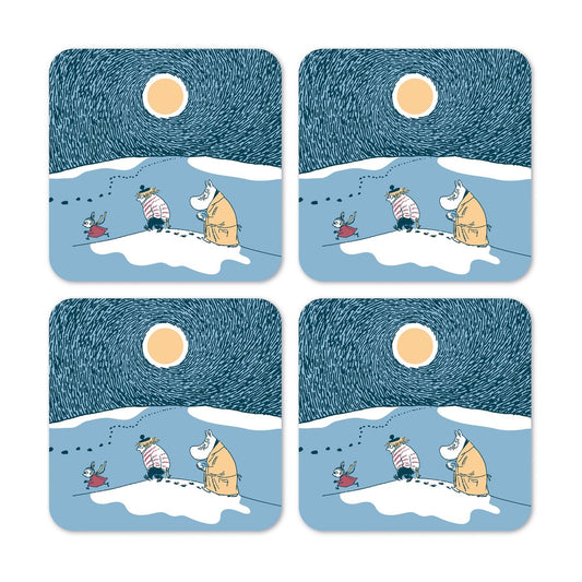 Opto Design Snow Moonlight Mumin Glasuntersetzer Winter 2021 4er Pack 9 x 9cm