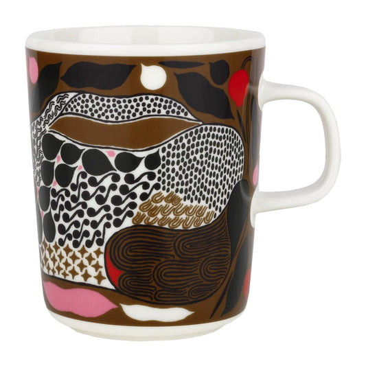 Marimekko Rusakko mugg 25 cl vit-brun-grön-röd