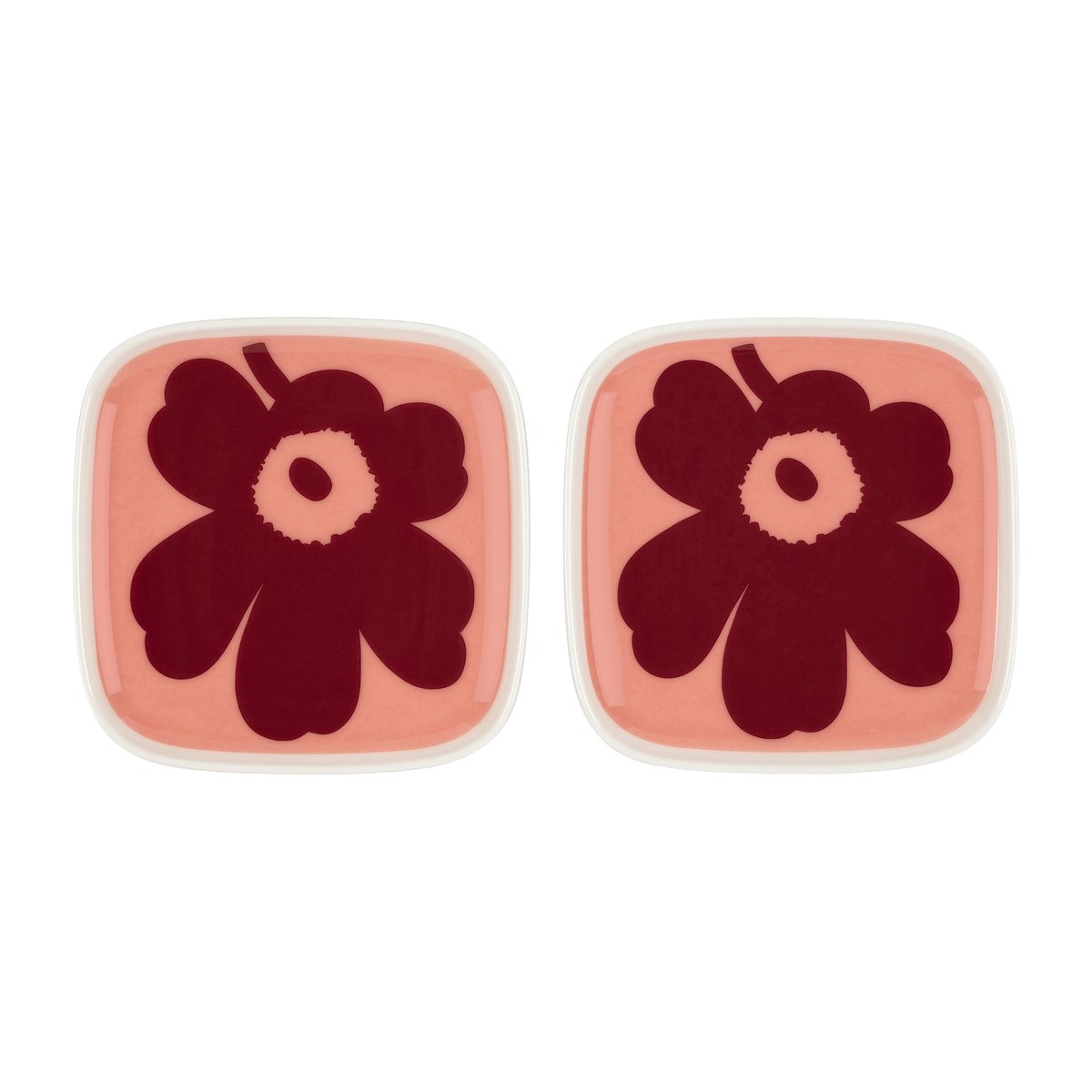 Marimekko Unikko assiett 10x10 cm 2-pack vit-rosa-röd